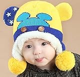 ツバメ--屋 ニット帽子　キッズ　赤ちゃん用　ベビー　　ハット　子ども 女の子 男の子　可愛い　防寒 (イエロー)