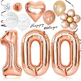 deerzon 100日 飾り 百日祝い 100日祝い 100days ローズゴールド 数字 バルーン 誕生日 飾り付け 風船 13点 セット 女の子 男の子 バースデー ローズピンク 100