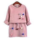 Candykids セットアップ 女の子 子供服　 女の子 長袖 ワンピース フレア スカート　キッズワンピース キッズ ワンピース 入学 入園　子供服 キッズ 女の子　スカート＋服 (90cm, ピ