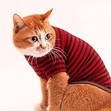 ぽぽねこ 猫に優しい猫服 キャットウォーム ボーダー（半袖） (S, オフホワイト)