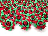 （100）シルククリスマスバラレッドグリーンFlower Heads – 1.75 " – 人工花ヘッドファブリック花柄Supplies卸売ロットのウェディング花アクセサリーにブライダルヘアクリップヘ