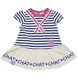 【本体綿100％】2018年 夏物 UZUCHAT ウズチャット 天竺 ボーダー 切替 半袖ワンピース ブルー◇90cm