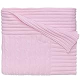 Elegant Baby 100% Cotton, Wide Cable Knit Blanket with Wide Ribbed Border 36 x 45 Inch in Pastel Pin