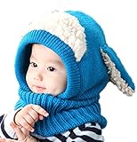 [HKH] キッズ ニット 帽 ネックウォーマー うさ耳 ニット帽 赤ちゃん ベビー 帽子 防寒 子供 衣装 (ブルー)