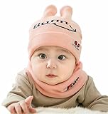 二点セット 帽子とマフラー ベビー 赤ちゃん 幼児 可愛い ニット帽子 男女兼用 幼児 春秋 保温 あったか　撮影用 記念撮影 フリント ネックウォーマー (ピンク)
