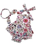 Fubin 女の子の赤ちゃん用 花柄プリント フリル ロンパー ヘッドバンド付き 夏服 US サイズ: M カラー: ホワイト