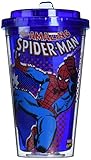 シルバーBuffalo mc2084 Marvelスパイダーマンアクションプラスチックフリップストローコールドカップ、16-ounces