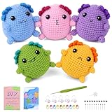 SwellishColor かぎ針編みキット 初心者向け、ステップバイステップのビデオチュートリアル付きかぎ針編みスターターキット、オールインワン編みキット、子供用DIYかぎ針編み動物キット クリスマスギフト(Axolotl)