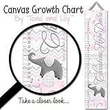 子供用キャンバスBirth Info Growth Chartベビーピンクグレー象Chevron女の子ベビーNurseryキャンバスGrowth Chartベビーシャワーギフトgc0236