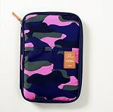 P.travel 手帳型 ハンドバック　お財布　手帳系　 カード入り iphone iPad mini収納 (IPAD mini &iphone, 迷彩 ピンク)