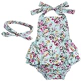 （アイム）iiniim　新生児幼児ドレス　ベビーロンパース＋ヘッドバンド２点セット　女の子花チェリープリントフリルロンパース　サマードレス　ヘッドバンド　花の子　キャミソール　おでかけ着 プレゼント 