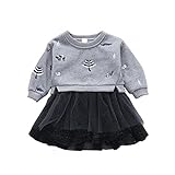 ベビー服 子供服 女の子ワンピース Pojour 可愛い木　偽２セットスカート 長袖ドレス オシャレ 秋 通園 発表会 旅行 記念日 プレゼント グレー