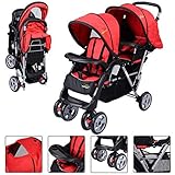 New For Baby Foldable Twin Baby Double Stroller Kids Jogger Travel Infant Pushchair Red- PUNER Store