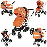 i-Safe System - Orange Trio Travel System Pram & Luxury Stroller 3 in 1 Complete With Car Seat by iS