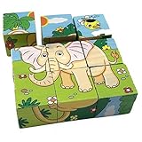 Prow 3d木製動物キューブブロックジグソーパズル6パターンLion Zebra Elephant Rhinoceros Tiger Rabbit安全木製トレーニング想像力パズルトイforキッズ赤ち