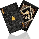 トランプ 54枚 黒金 プラスチック製 マジックトランプ ゴールドホイル PVC防水 耐磨耗 ゲームボードゲーム パーティー 収納ケース付き (ブラック)