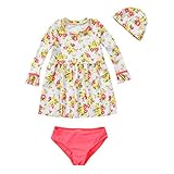正規品 最新 子供水着 ワンピース 女児水着 3点セット 長袖 キッズ水着 ラッシュガード 帽子付き水着 スクール UPF50+素材使用 女の子水着 (9T(120-130))