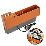 車のシートGap Fillerオーガナイザー、サイドスリットストレージボックスコンソールポケット、自動Seat Sideドロップキャディキャッチャー2 USBポート M オレンジ B07BF3WKYK
