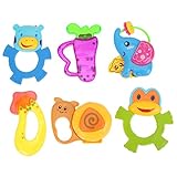 Domybest　子供おもちゃ　ハンドベル　ガラガラ　ラトル　6点セット　音楽知育おもちゃ カラフル　手を振る楽器玩具　聴覚　視覚刺激　ランダムカラー
