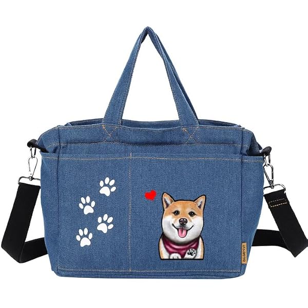 Amazon | [petchan] デニム ショルダーバッグ 柴犬202 | ファスナー付