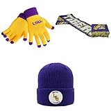 NCAA LSU Tigers SpiritスカーフWharf Beanie帽子とグローブソリッドニット3パックバンドル