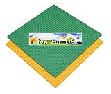 Lego-Compatible Brick Building Base 10'' x 10'' Green & Orange 2 Baseplates in a set By Brand FUN FO