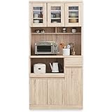 キッチン収納 食器棚 レンジ台 3枚扉 オープン スライド収納 A+Aタイプ ハイタイプ ナチュラル