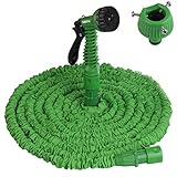 HBLIFE 改良版 花園用伸びるホース マジックホース 改良型 超強化素材 二層構造ゴム 伸縮 散水ホース 5m~15m ホース 金属製ノズル ガーデニング 花園 洗車 掃除用 散水ホース リール