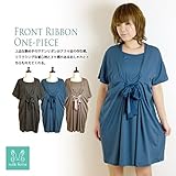 ミルフェルム フロントリボンワンピース 半袖 授乳服 マタニティ M~L ブルー(66)
