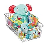 mDesign Wire Storage Basket with Handles for Toys Blocks Stuffed Animals - Large Silver [並行輸入品]