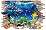 【生活向上の家】 我が家の壁を素敵にイメージチェンジ ３D 風 ウォールステッカー 壁紙 絵画 ユニークデザイン 飛び出す 海底 イルカ ＆ 魚 3D 風 ウォールステッカー 子供部屋 絵画 バスルー