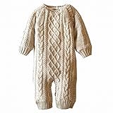 ベビー服 ニットロンパース 男の子 女の子 裏ボア カバーオール 子ども セーター 赤ちゃん 冬 長袖 無地 出産祝い 防寒 (ベージュ, M)