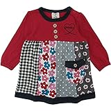 【秋冬物】 chocola(ショコラ) ガーゼ天竺パッチワーク風ワンピース 90cm/アカ NO.CH-1511-53026