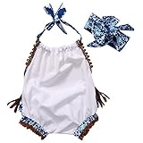 ベビー服　女の子　　ホルターネック　バックレス　ボディースーツ　タッセル　フリル　ヘッドバンド付き (90 (12-18M))