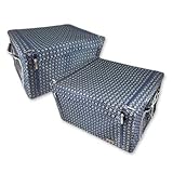 前から取り出せる収納ボックス（折り畳み／フタ付き／布タイプ） 2個セット (M, スタンダードネイビー)