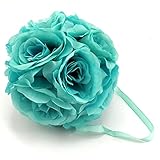 Enimay 6.5 "シルクLook花ローズPomander Kissingボールウェディングパーティーホーム飾りAqua