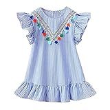 CA-TING 女の子 キッズ ドレス ストライプ タッセル 洋服 ショート丈 お姫様 可愛い 通学通園 シンプル 発表会 卒園式 同窓会 旅行 プリンセス (120cm)