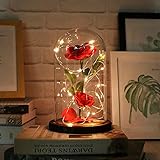 Aolvo マイクロランドスケープLEDストリングライト ロマンチックなシミュレーションローズLEDライト 秋の花びら ガラスドーム型木製ベース ホームデコ ホリデー パーティー 結婚記念日に