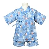 キッズ・ジュニア 女児リップルプリント甚平 7530 120cm ドット柄ブルー