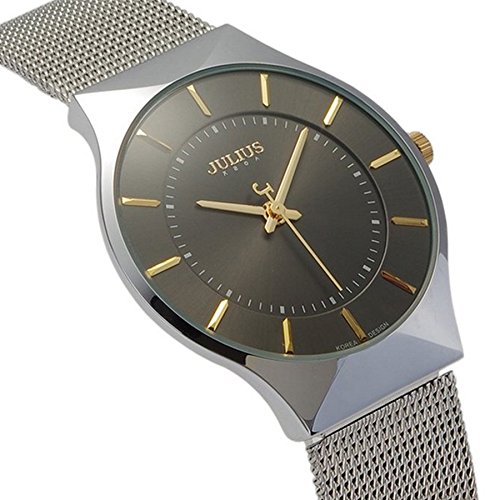 [ユリウス]JULIUS JA-577MC メンズ 腕時計 ブラック 超薄型 文字盤 シルバー ステンレス 日本製クオーツ 3気圧防水 ファッション 男性 ウォッチ