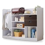 ランドセルラック ハンガーラック 本棚 引き出し キャスター付き ワイド 幅120cm type1 ホワイト×ブラウン