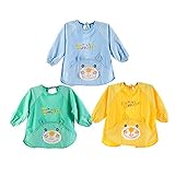 Mchild ベビー キッズ 食事用 防水エプロン 長袖 ポケット付き ３枚セット 男の子・女の子 M L XL XXL (XXL, 男の子用)