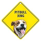 PITBULL XING ラミネートサイン：ピットブル 横断 注意 Made in U.S.A [並行輸入品]