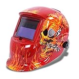 LESOLEIL 電気溶接ヘルメット　太陽エネルギー　自動遮光溶接マスク/溶接面　内部の調整可能　　スカル　炎　赤い背景　クール　カッコイイ