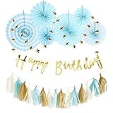 Hanamei 誕生日 飾り付け 装飾 バースデー デコレーション セット no.3 筆記体 スクリプト スターガーランド pa008 … (ブルー)