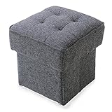 LOWYA （ロウヤ） チェア 収納スツール ふかふか座り心地 大容量収納 折り畳み可能 ツイード調生地 オットマンにも使える サブチェア Sサイズ ダークグレー