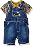John Deere Baby Boys' Bodyshirt Overall Set Medium Heather Grey/Denim 6/9M [並行輸入品]