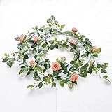 yiliyajia 2個ローズガーランド人工ローズVine Matel Rattan Green Leaves Flower Garland forホームウェディングの装飾