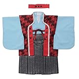 男の子ベビー着物セット 陣羽織 1才(70-80cm) 赤/風車 ハチマキ付