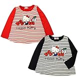 (レッド/90cm)ベビー服 女の子 Tシャツ Hello Kitty ハローキティ 長袖 ボーダー柄 Aライン キャラプリント バック切替 リボン 女児 ベビー